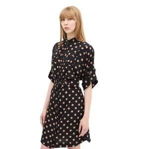 Zimmermann Utility Black & Beige Silk Polka Dotted Oversized Dress Sz 2/Small